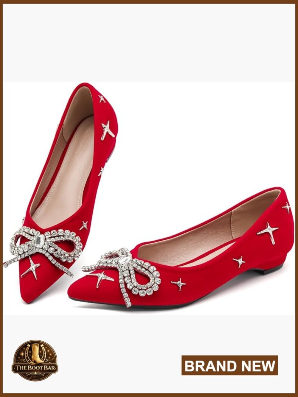 Women's Pointed Toe Flats with Rhinestone Bow, Cushioned Slip On Shoes for Work